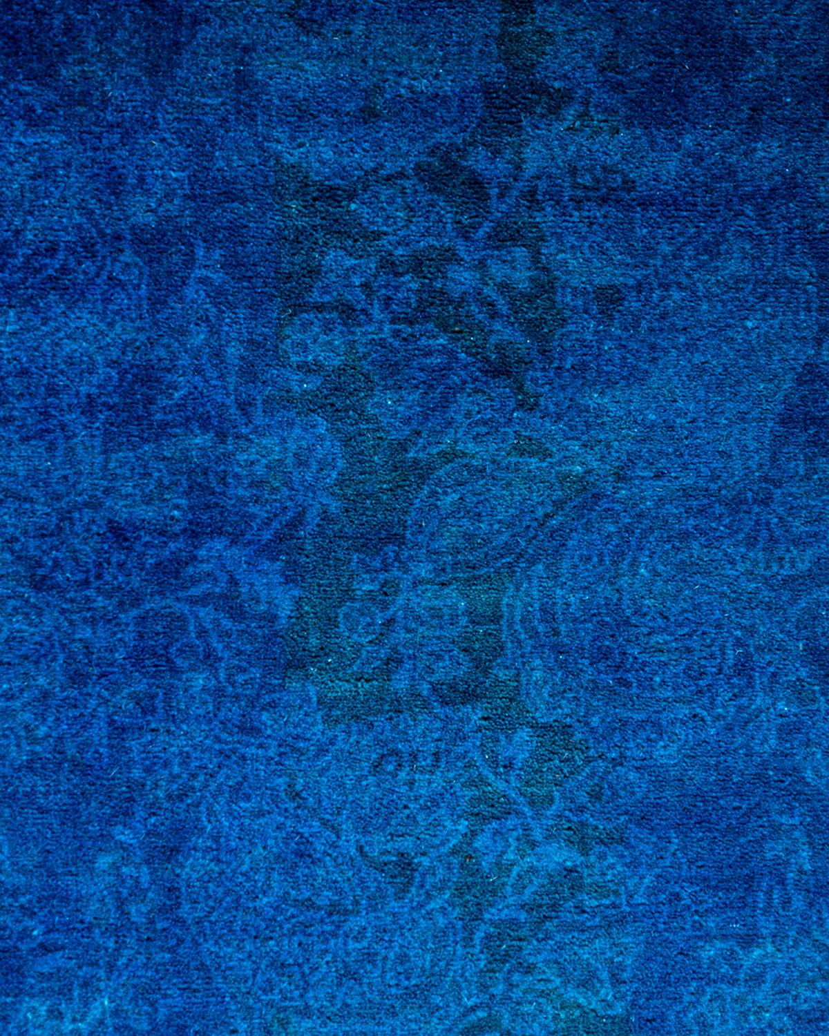 Pakistani Contemporary Overdyed Hand Knotted Wool Blue Area Rug 3' 1