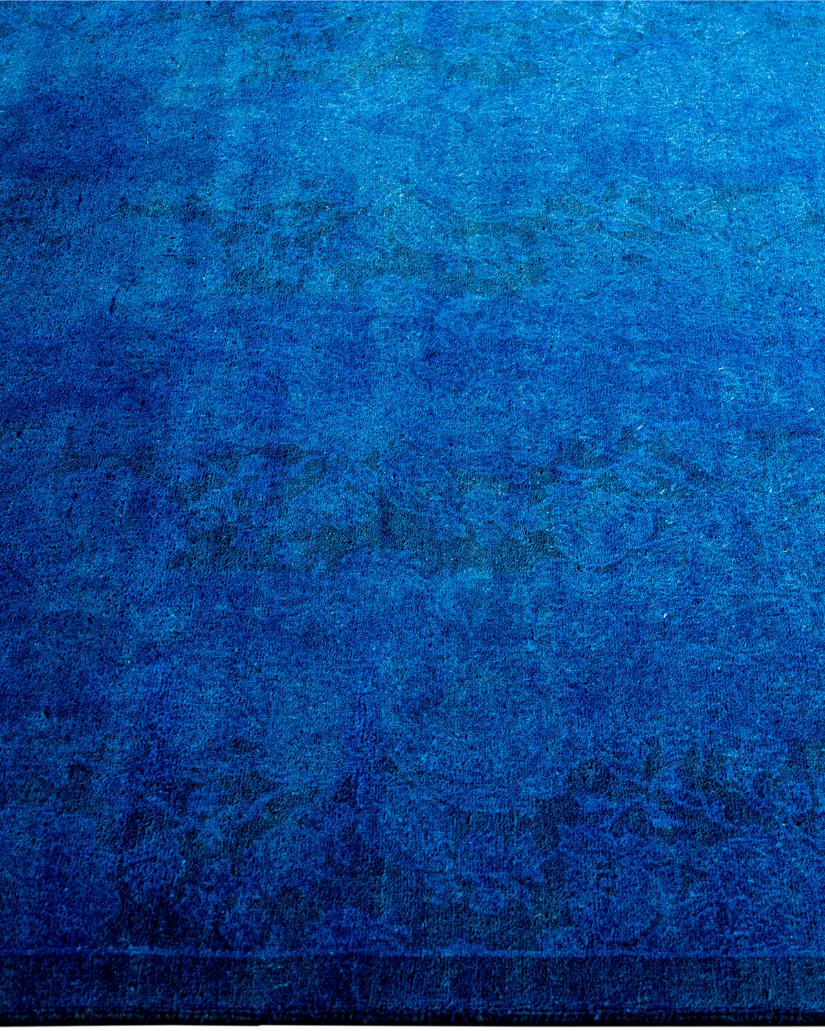 Contemporary Overdyed Hand Knotted Wool Blue Area Rug 3' 1