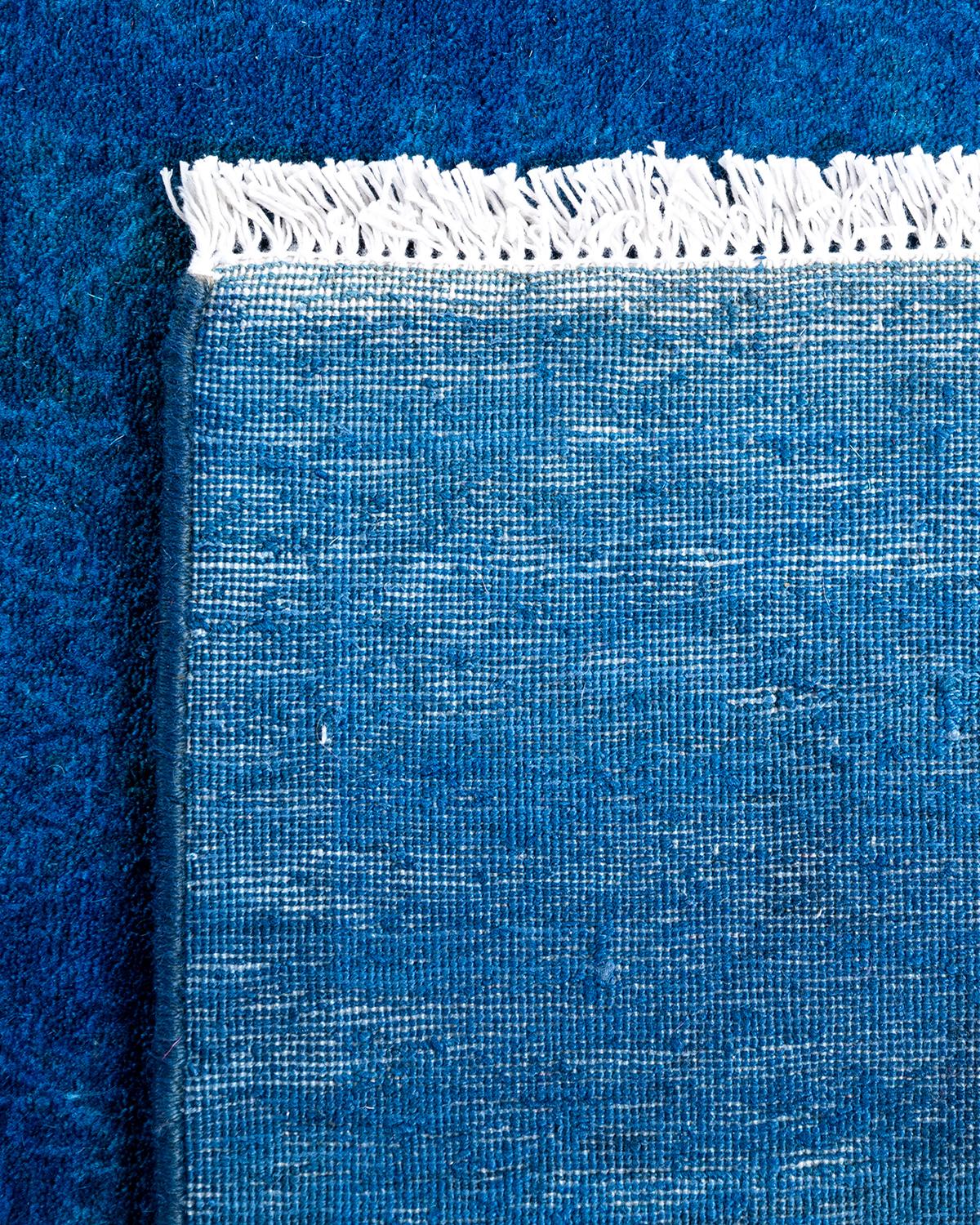 Contemporary Overdyed Hand Knotted Wool Blue Area Rug 3' 1