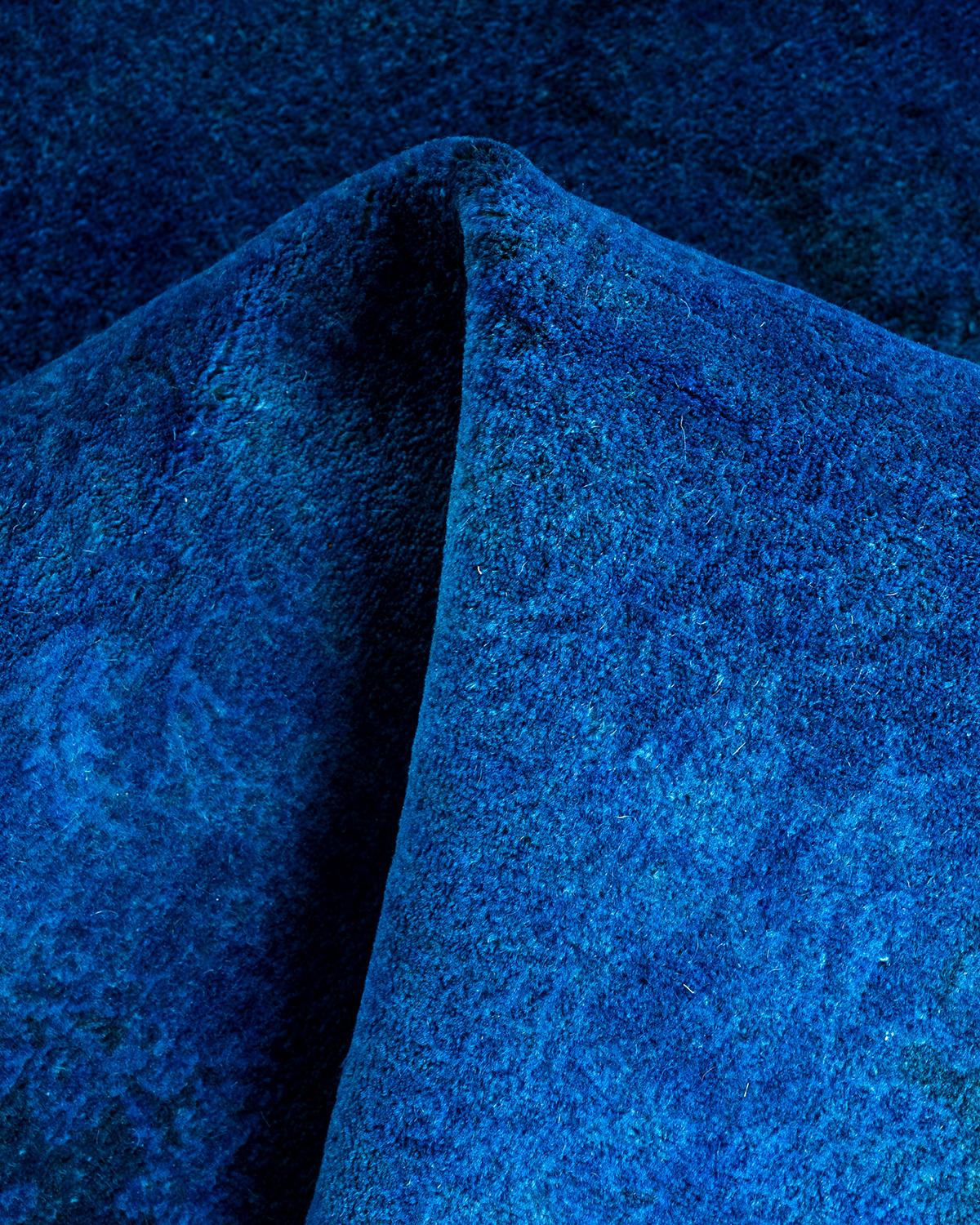 Contemporary Overdyed Hand Knotted Wool Blue Area Rug 3' 1