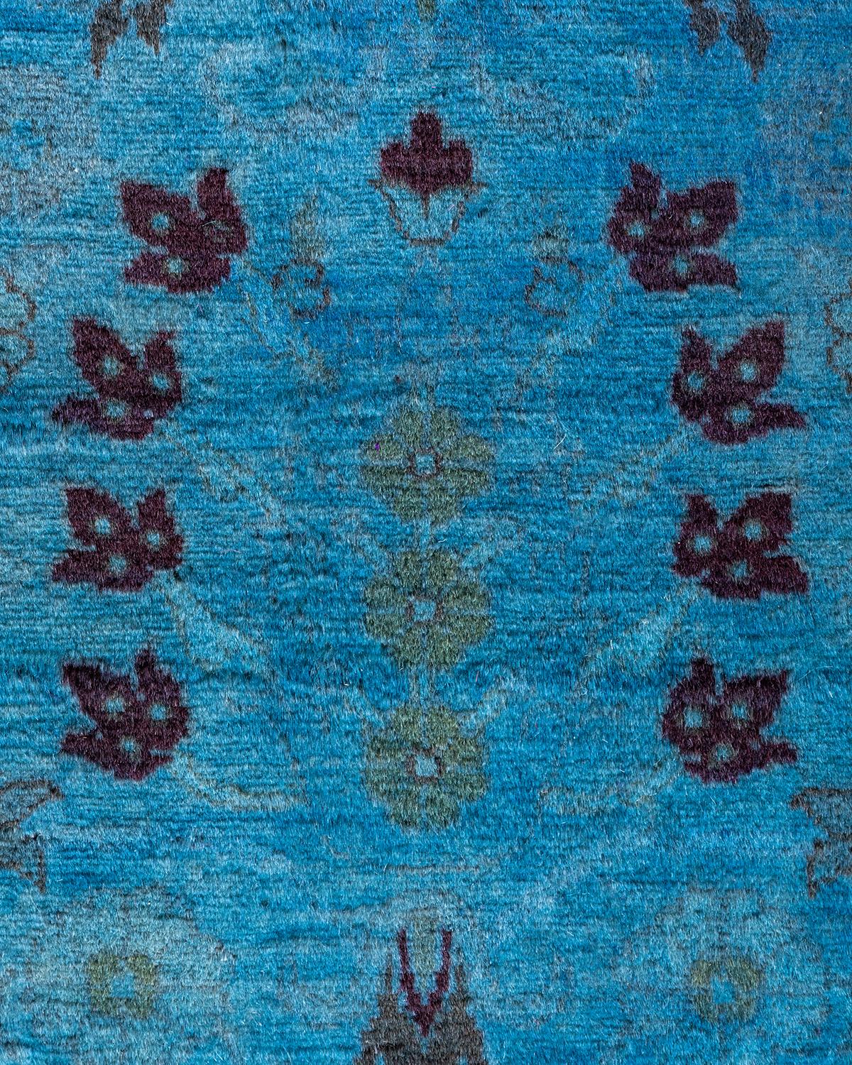Pakistani Contemporary Overdyed Hand Knotted Wool Blue Area Rug 3' 1