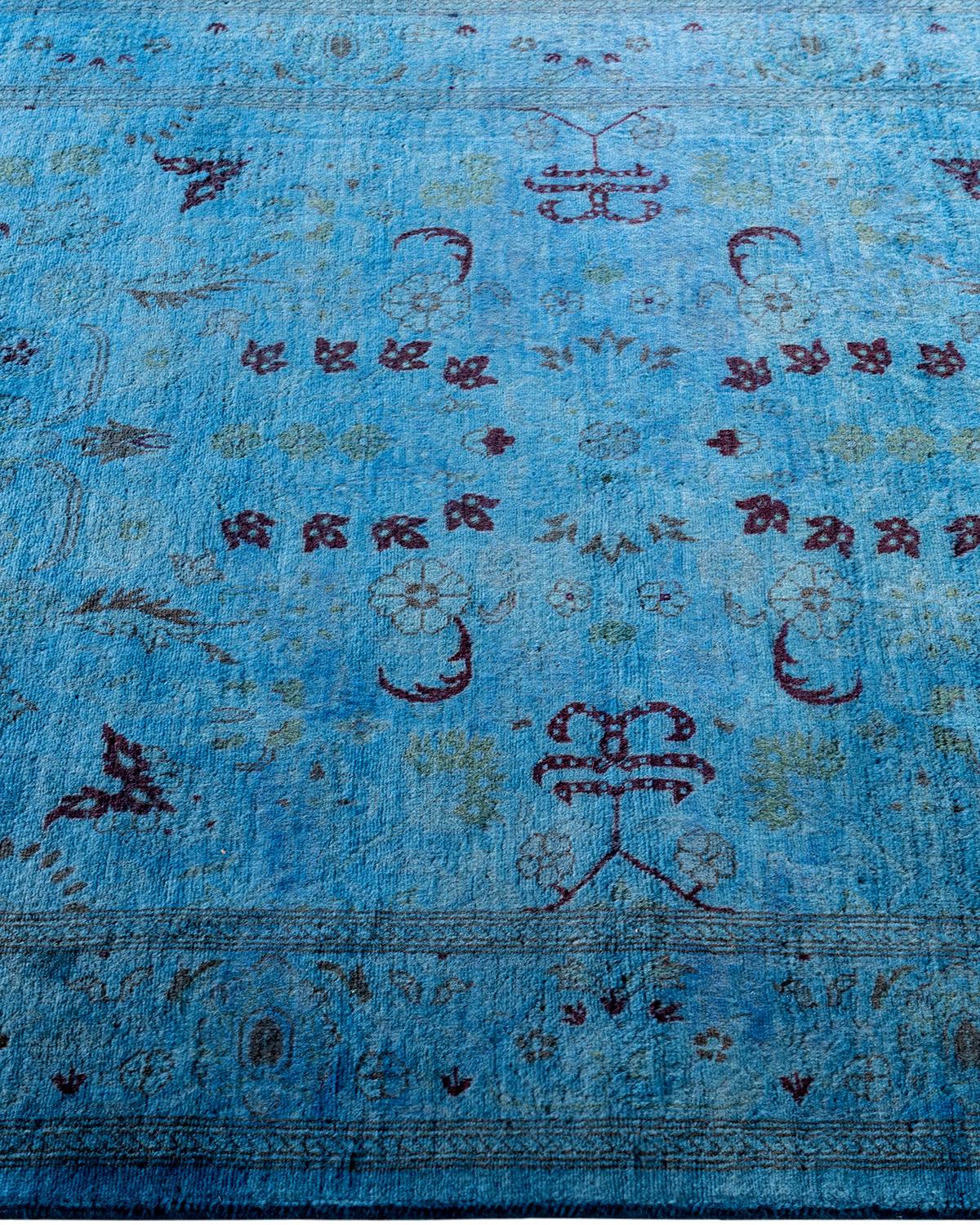 Contemporary Overdyed Hand Knotted Wool Blue Area Rug 3' 1