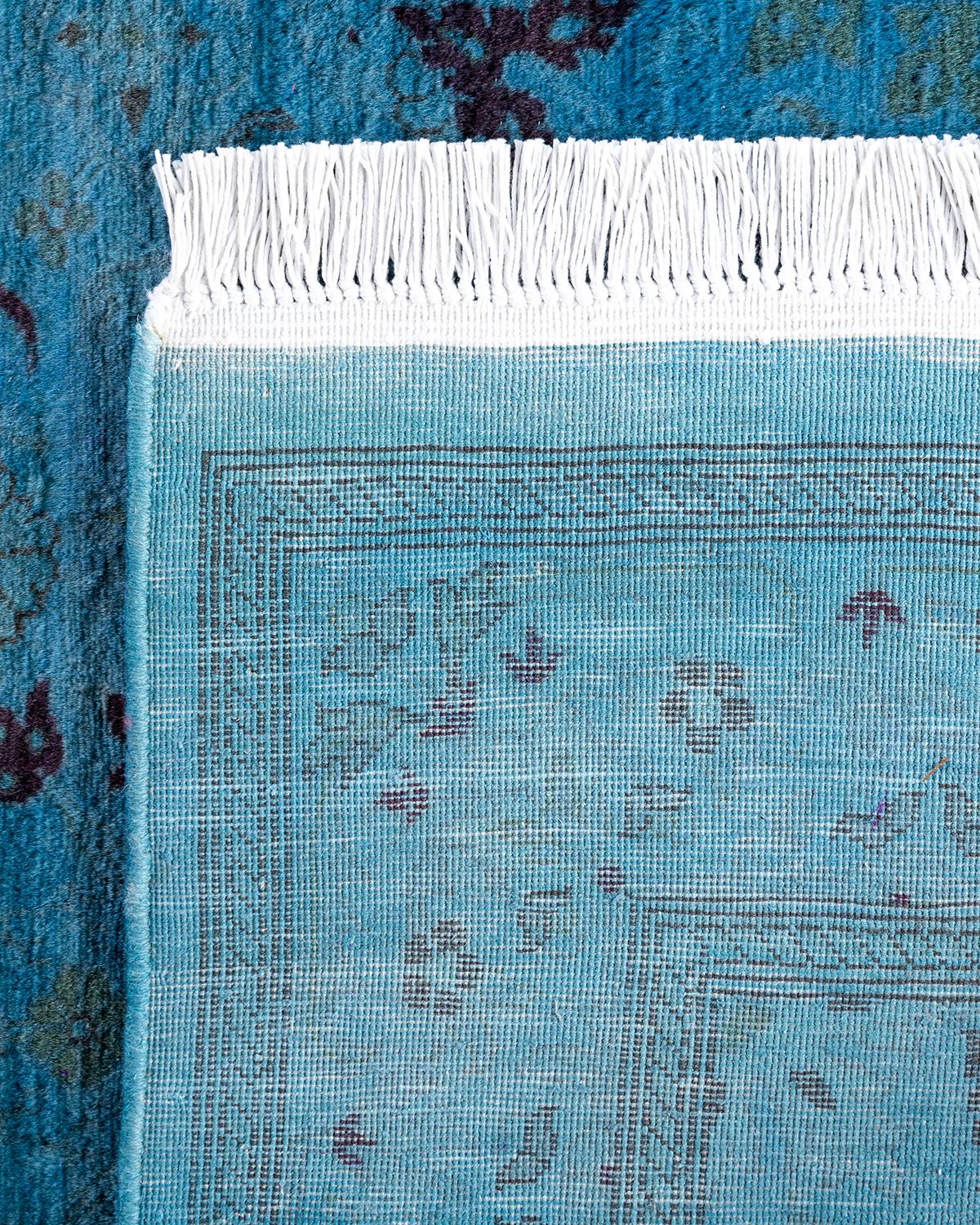 Contemporary Overdyed Hand Knotted Wool Blue Area Rug 3' 1