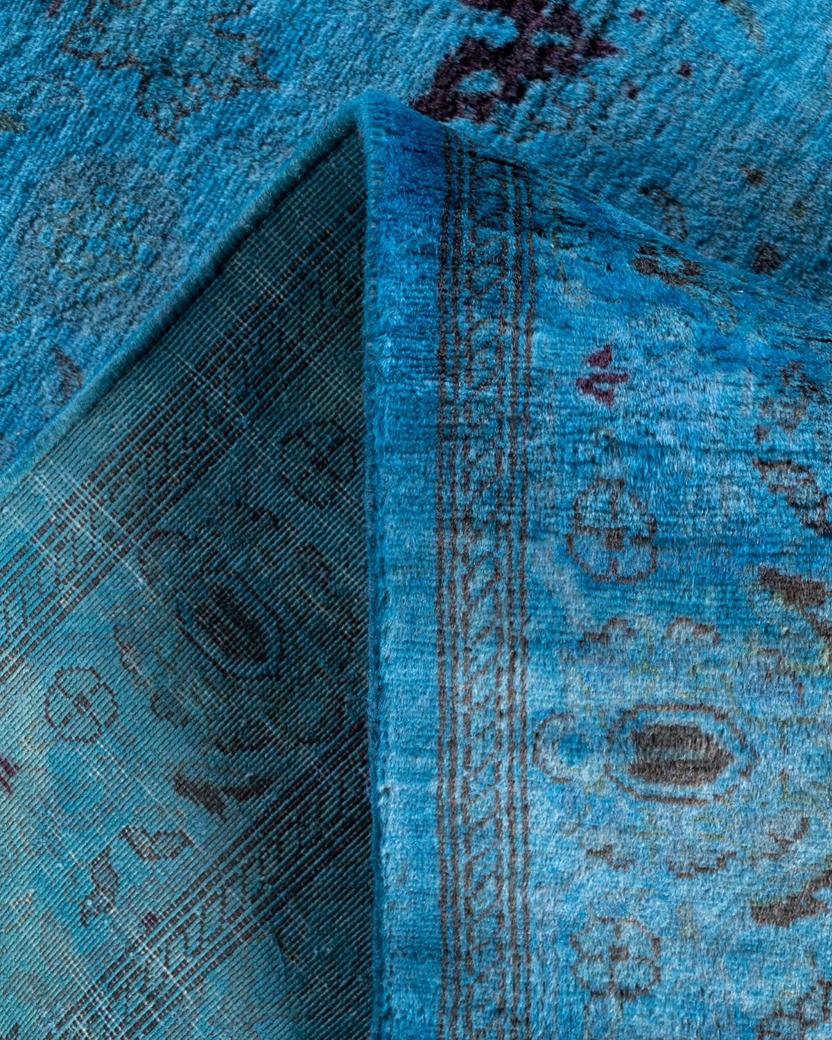 Contemporary Overdyed Hand Knotted Wool Blue Area Rug 3' 1