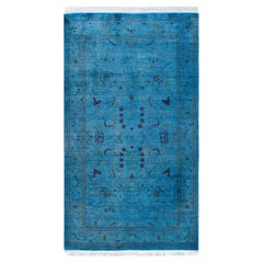 Contemporary Overdyed Hand Knotted Wool Blue Area Rug 3' 1" x 5' 4"