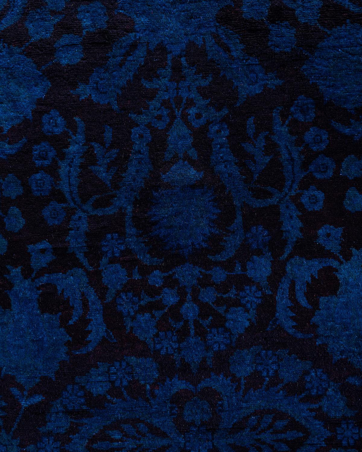 Contemporary Overdyed Hand Knotted Wool Blue Area Rug 3' 1