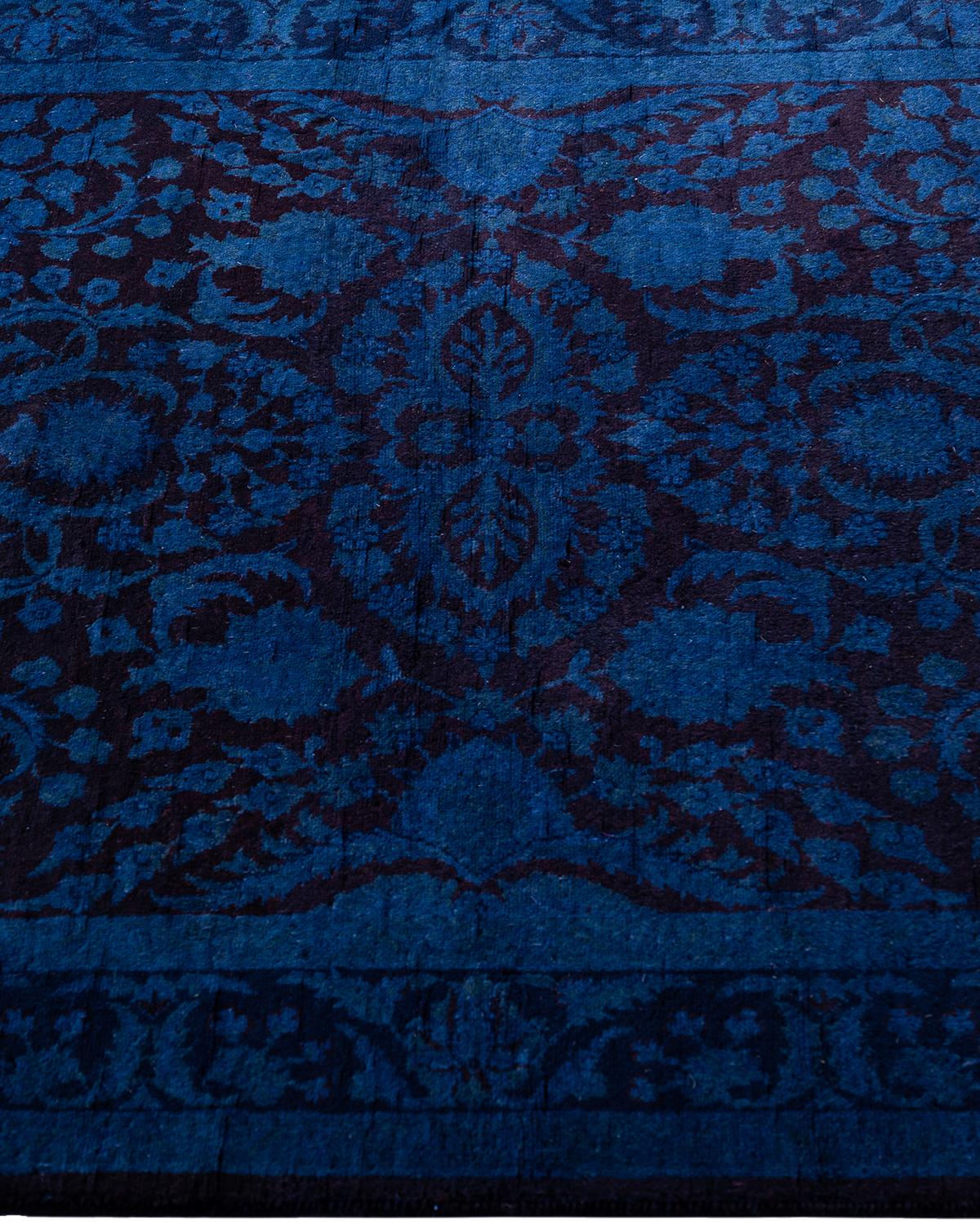 Contemporary Overdyed Hand Knotted Wool Blue Area Rug 3' 1