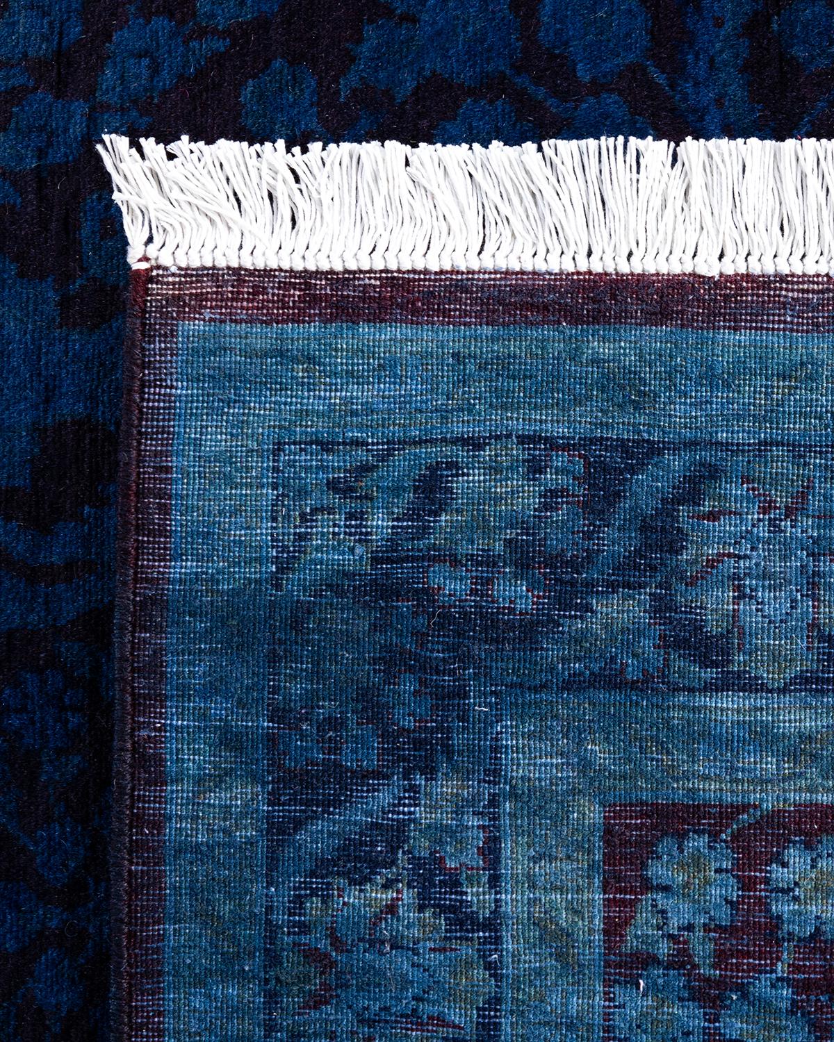 Contemporary Overdyed Hand Knotted Wool Blue Area Rug 3' 1