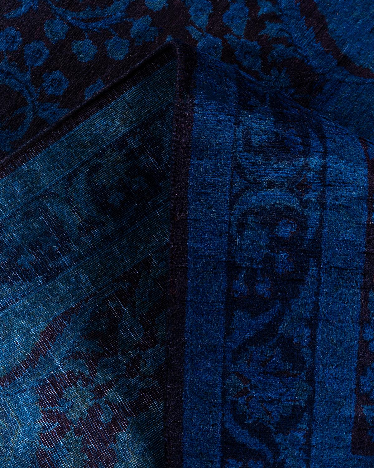Contemporary Overdyed Hand Knotted Wool Blue Area Rug 3' 1