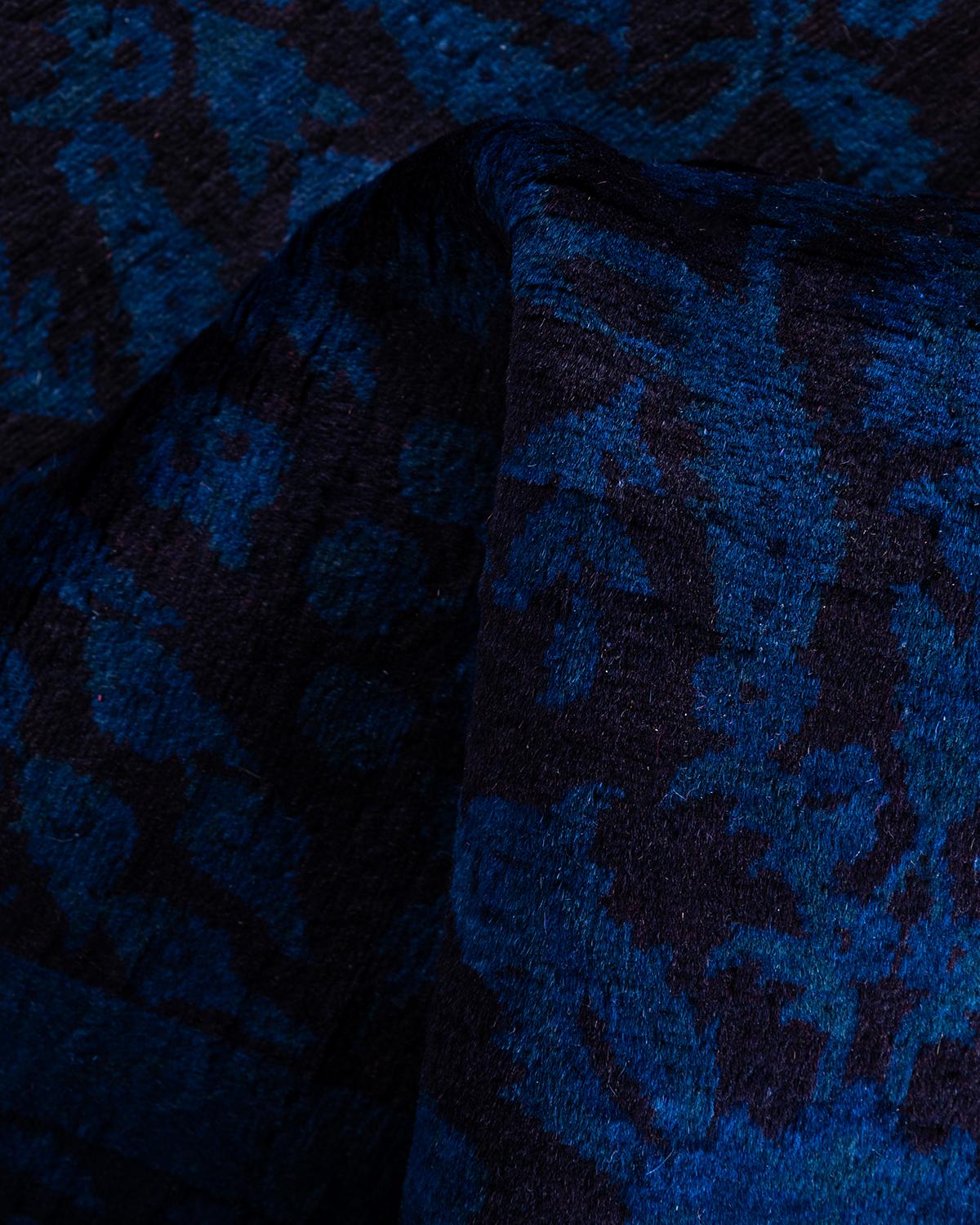 Contemporary Overdyed Hand Knotted Wool Blue Area Rug 3' 1