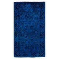 Contemporary Overdyed Hand Knotted Wool Blue Area Rug 3' 1" x 5' 5"
