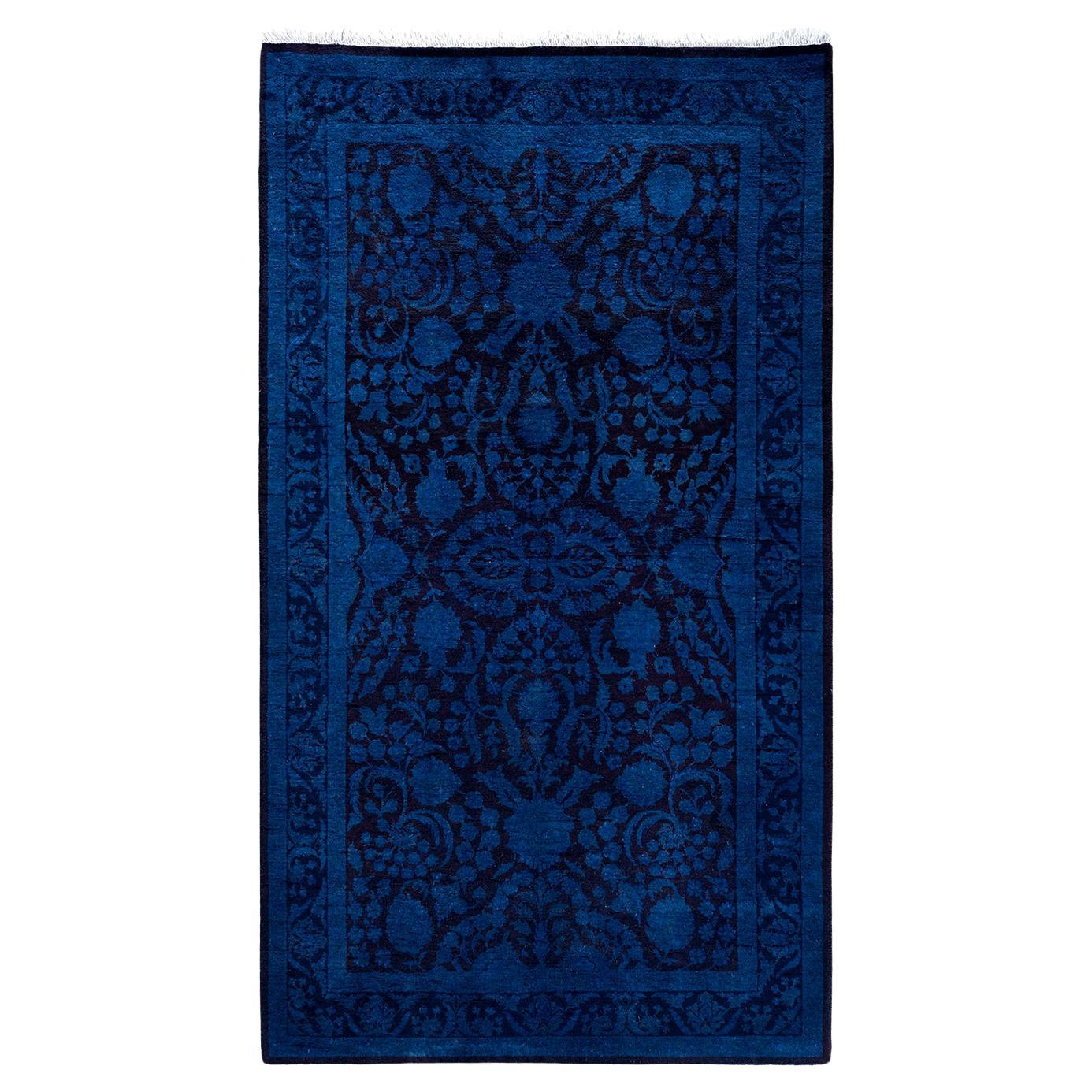 Contemporary Overdyed Hand Knotted Wool Blue Area Rug 3' 1" x 5' 5"