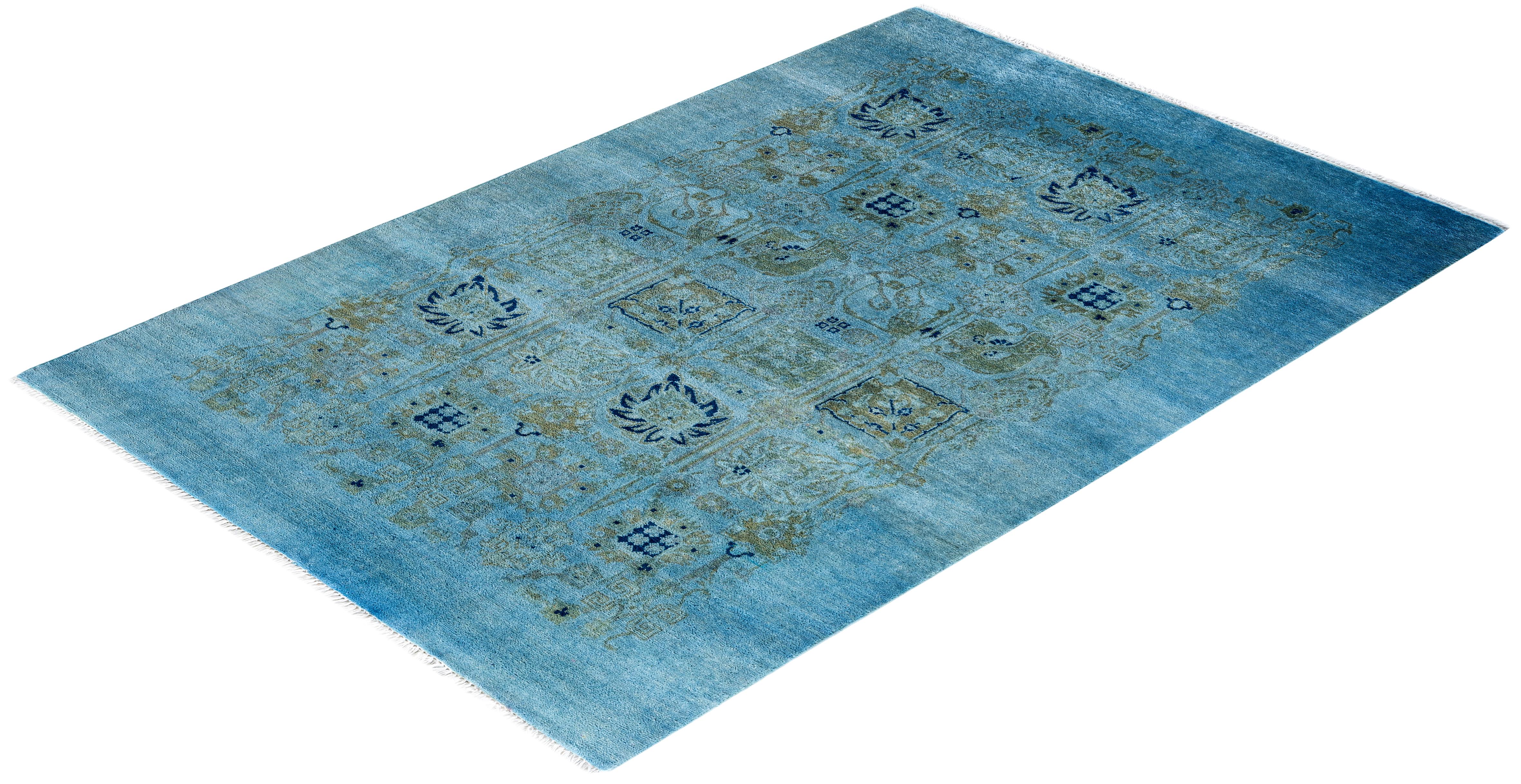 Alfombra de lana teñida a mano contemporánea azul 1,80 x 1,80 m en venta 2