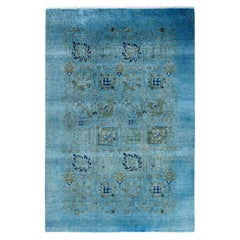 Contemporary Overdyed Hand Knotted Wool Blue Area Rug 3' 10" x 5' 8"