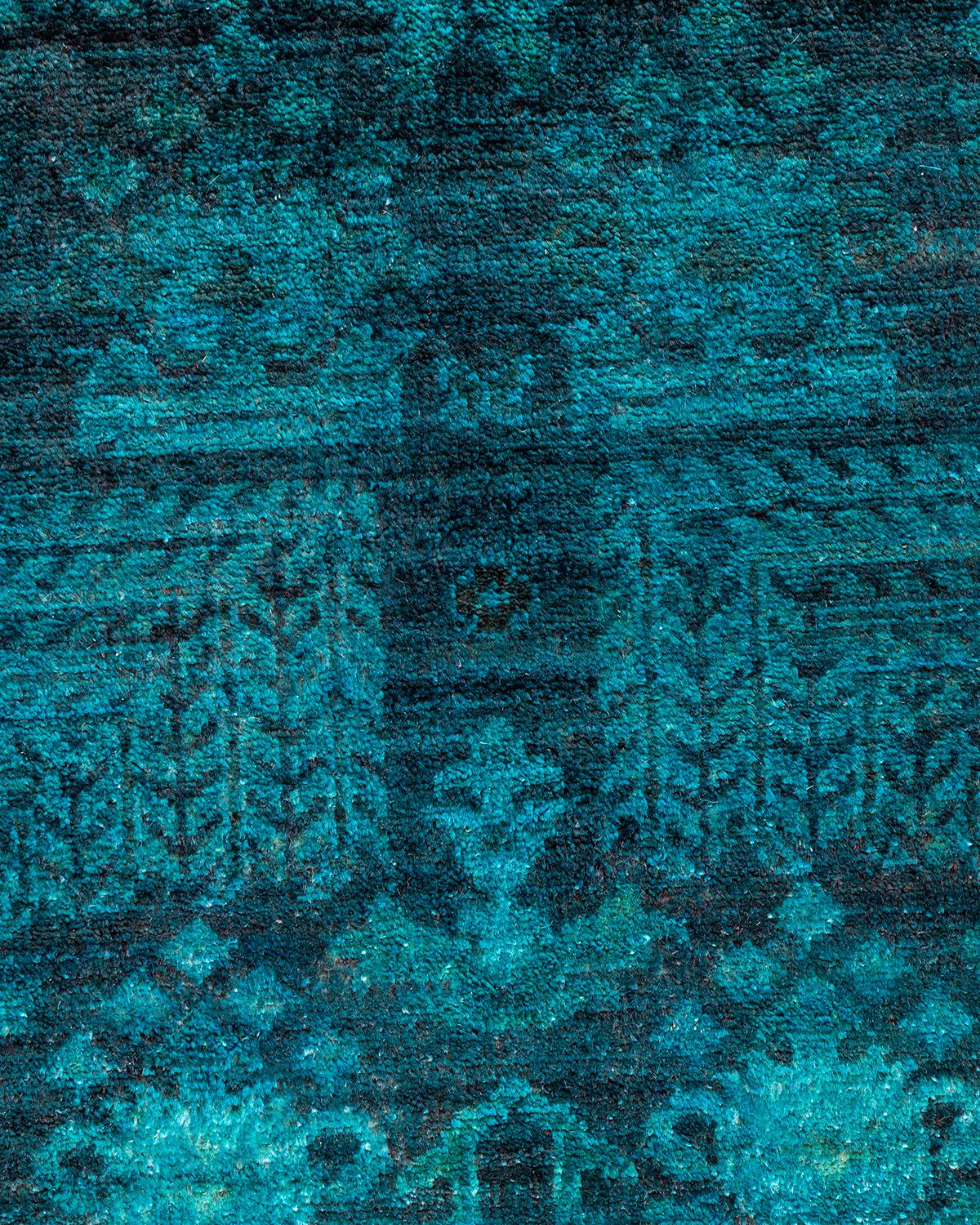 Pakistani Contemporary Overdyed Hand Knotted Wool Blue Area Rug 3' 2