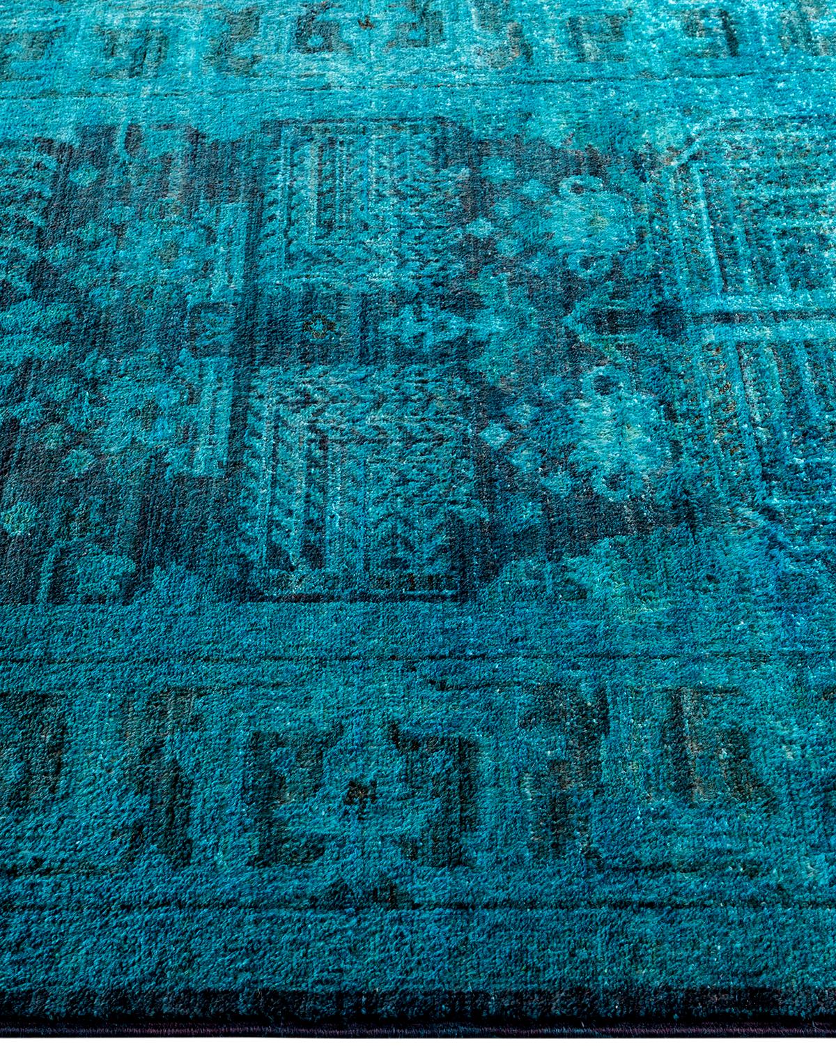 Contemporary Overdyed Hand Knotted Wool Blue Area Rug 3' 2