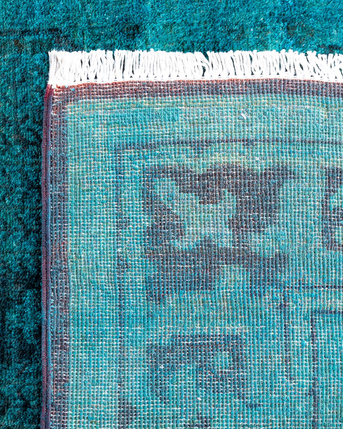 Contemporary Overdyed Hand Knotted Wool Blue Area Rug 3' 2