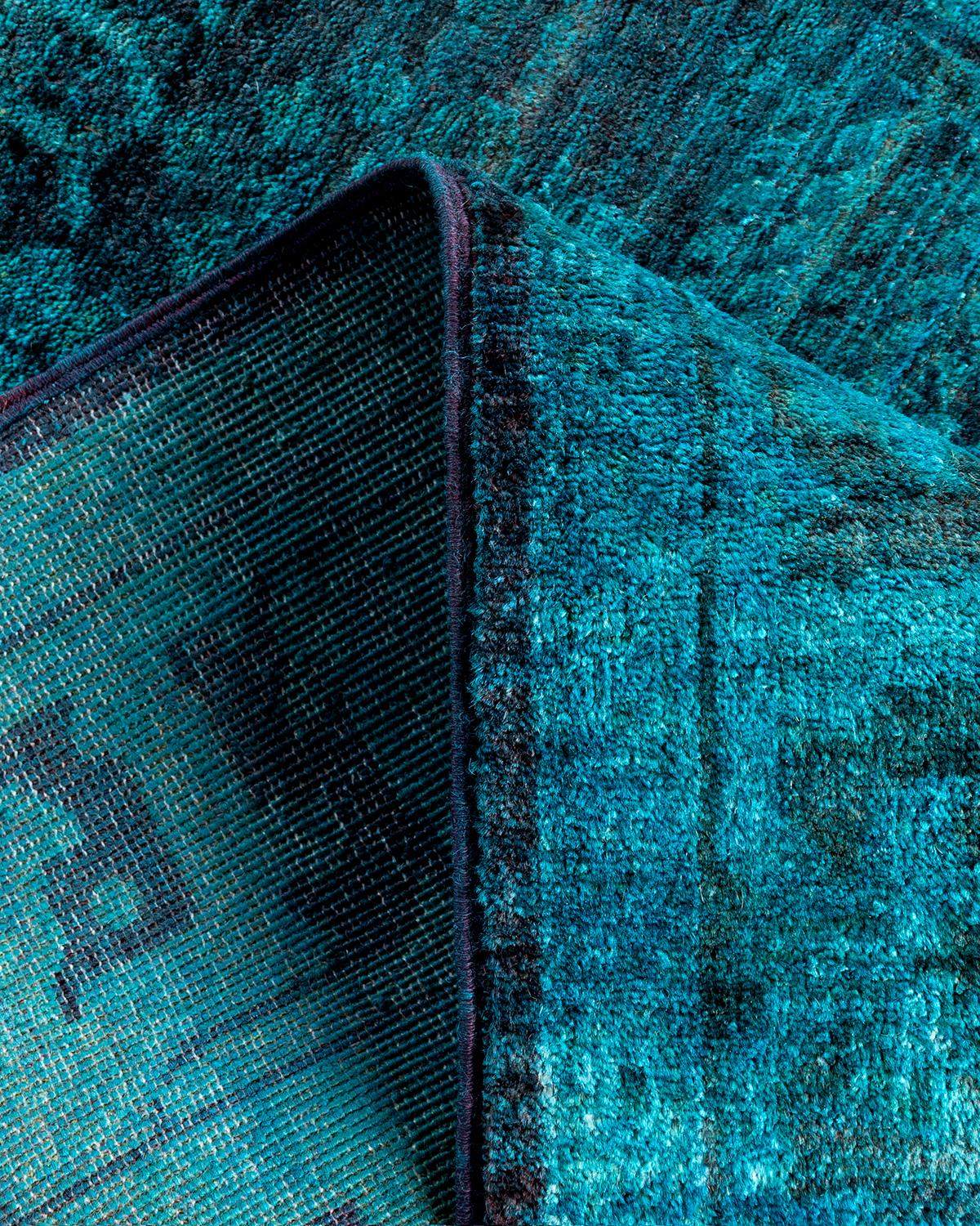 Contemporary Overdyed Hand Knotted Wool Blue Area Rug 3' 2