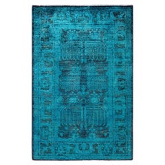 Alfombra de lana teñida a mano contemporánea azul 1,80 x 1,80 cm