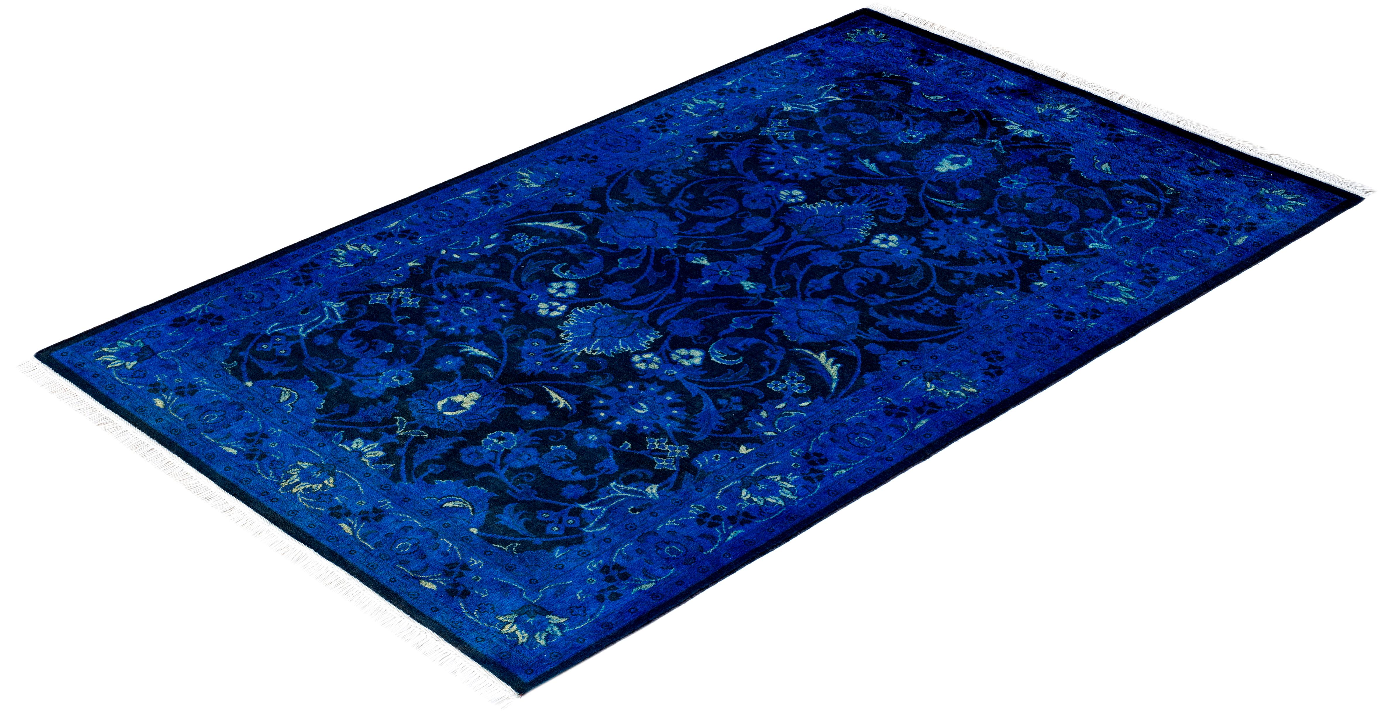 Alfombra de lana teñida a mano contemporánea azul 1,80 x 1,80 cm en venta 2