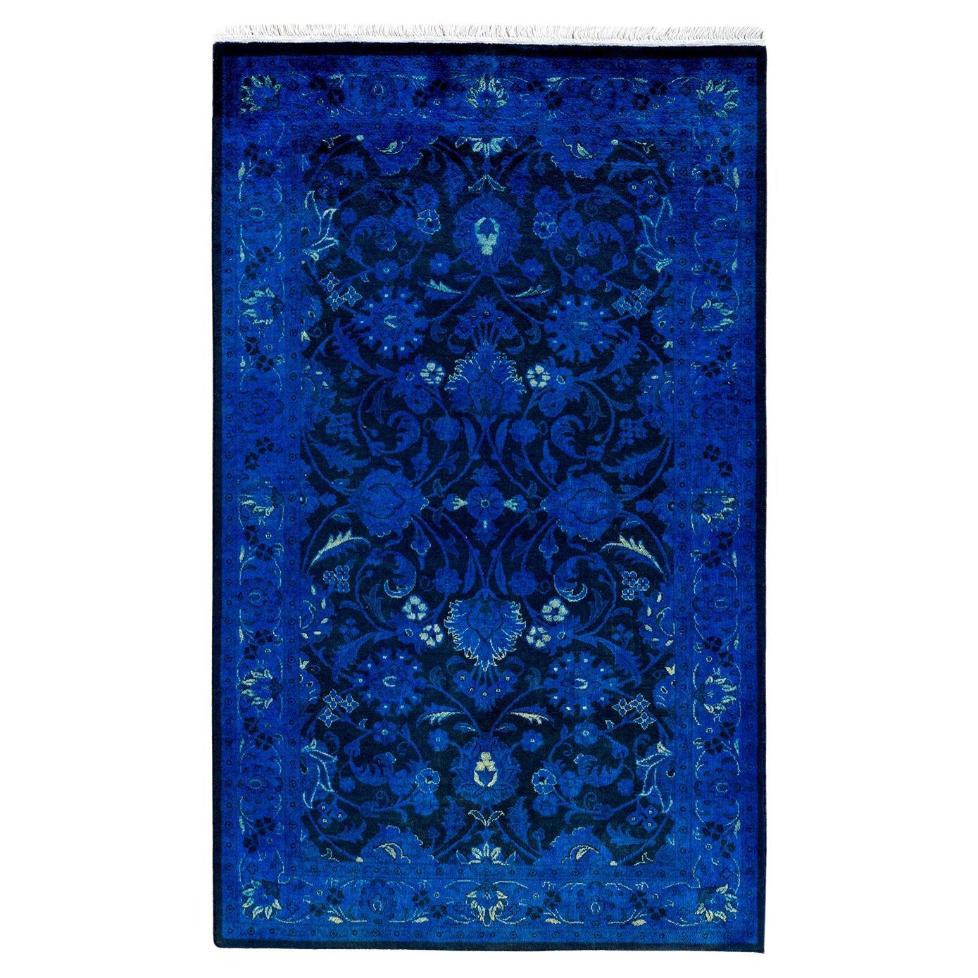 Alfombra de lana teñida a mano contemporánea azul 1,80 x 1,80 cm en venta