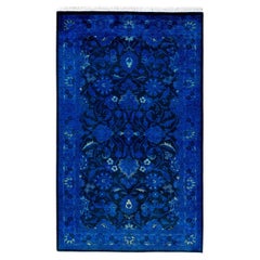 Contemporary Overdyed Hand Knotted Wool Blue Area Rug 3' 2" x 5' 1"