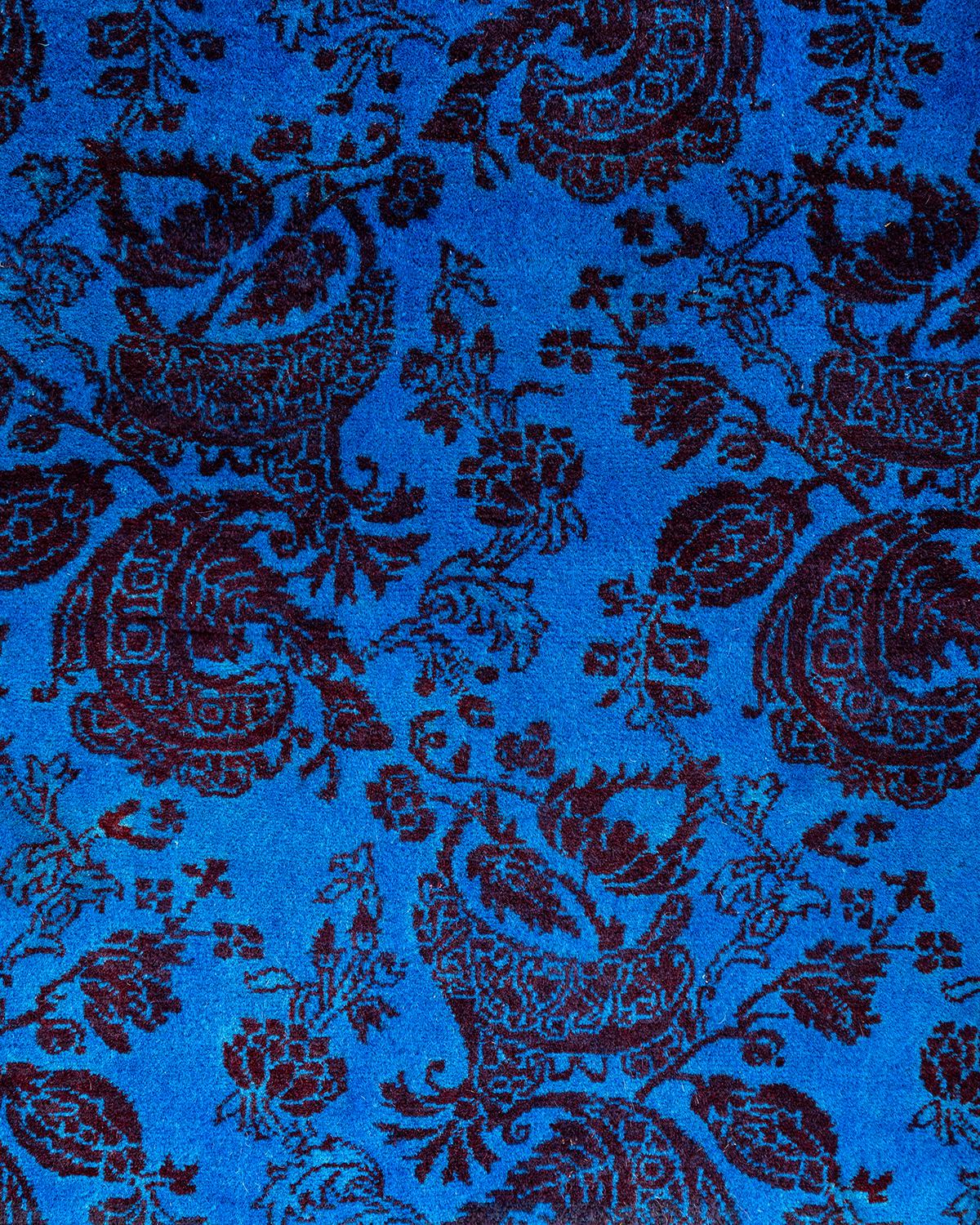 Pakistano Contemporary Overdyed Hand Knots Rugs (Tappeto di lana blu) 3' 2