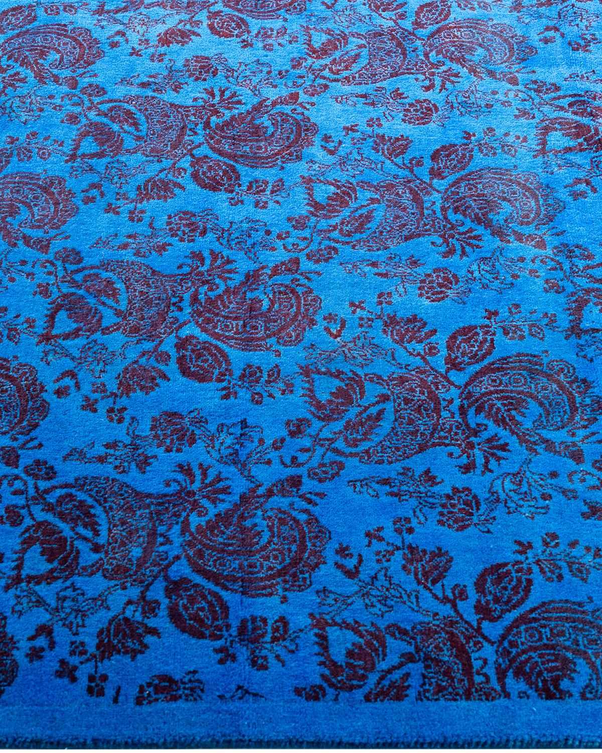 Contemporary Overdyed Hand Knots Rugs (Tappeto di lana blu) 3' 2