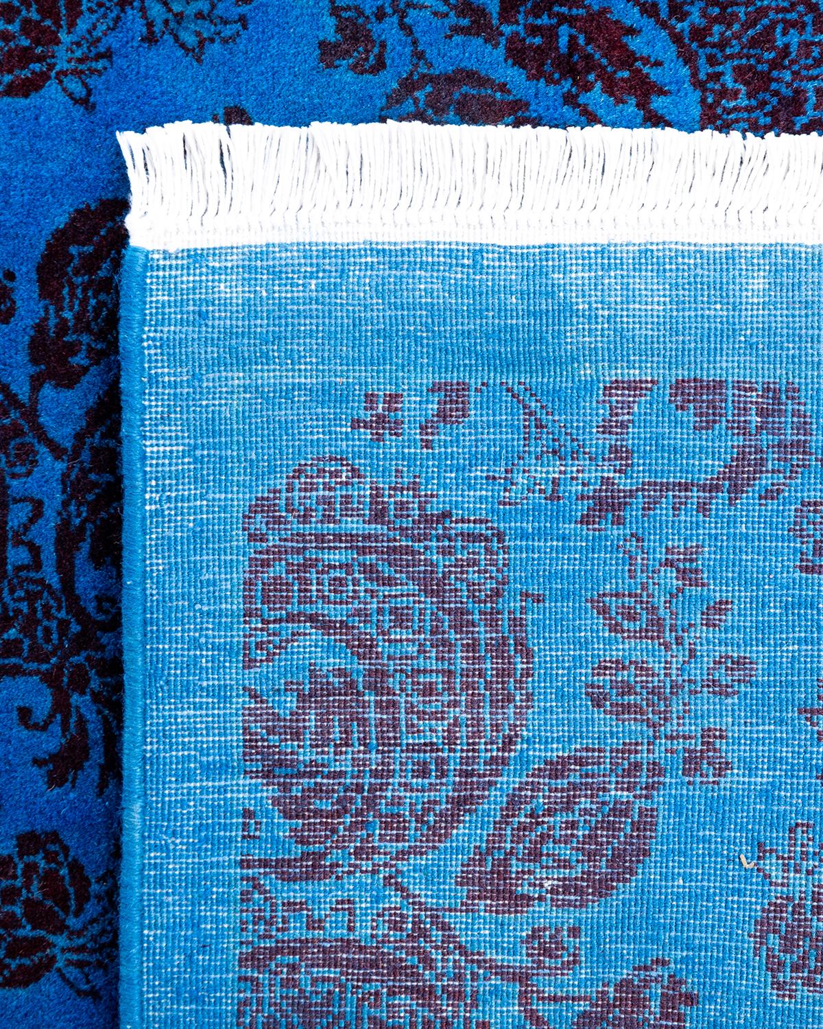 XXI secolo e contemporaneo Contemporary Overdyed Hand Knots Rugs (Tappeto di lana blu) 3' 2