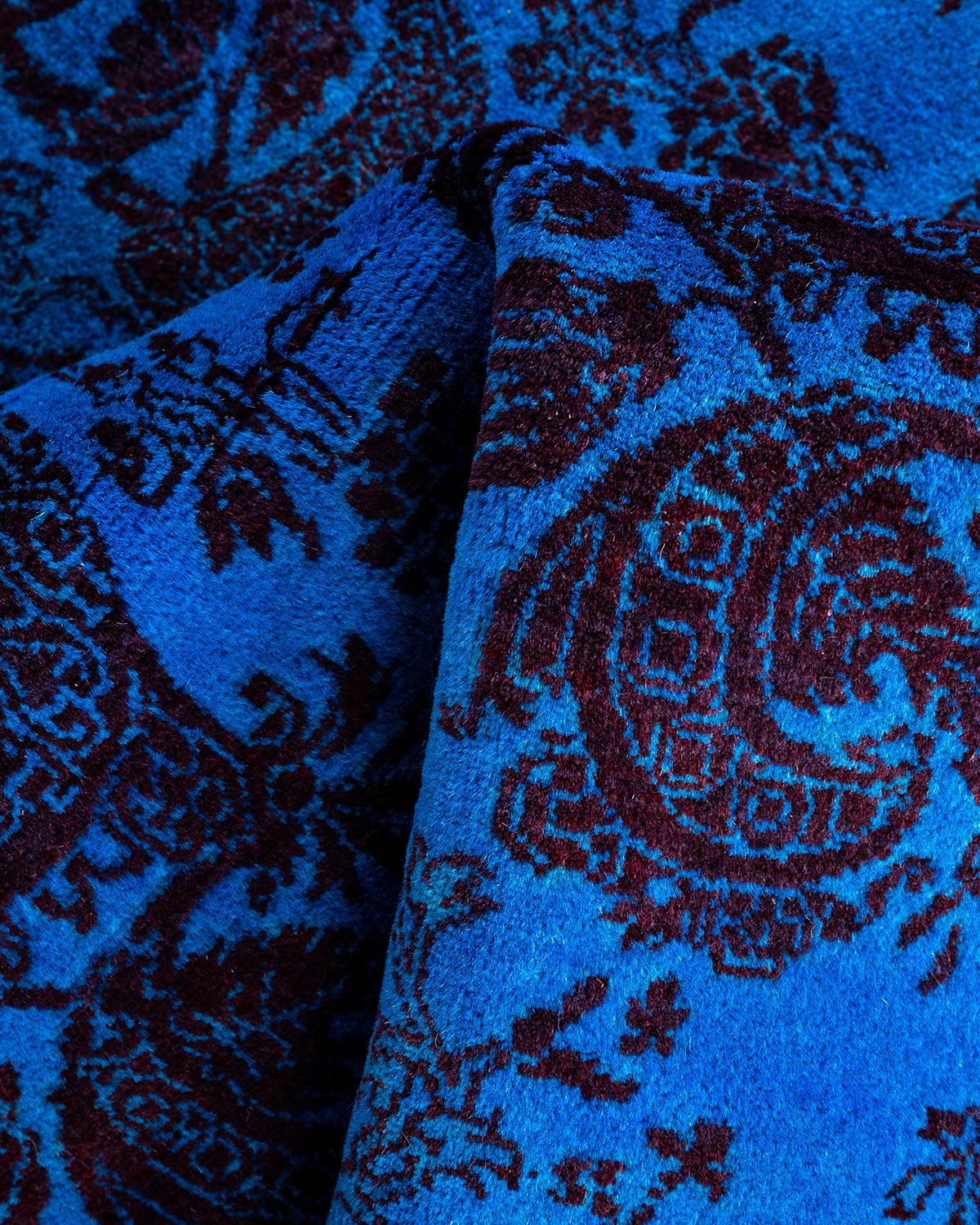 Contemporary Overdyed Hand Knots Rugs (Tappeto di lana blu) 3' 2