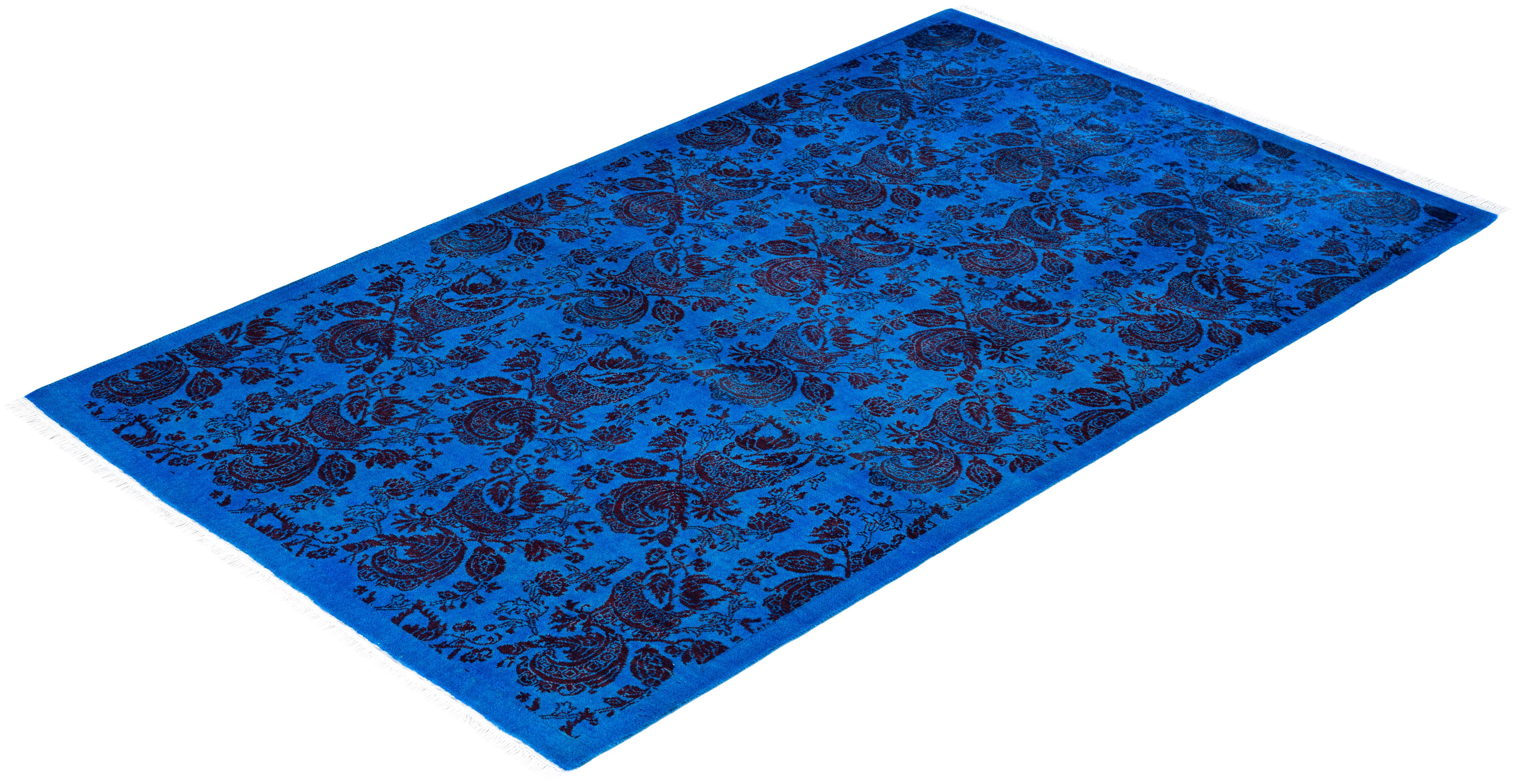 Contemporary Overdyed Hand Knots Rugs (Tappeto di lana blu) 3' 2