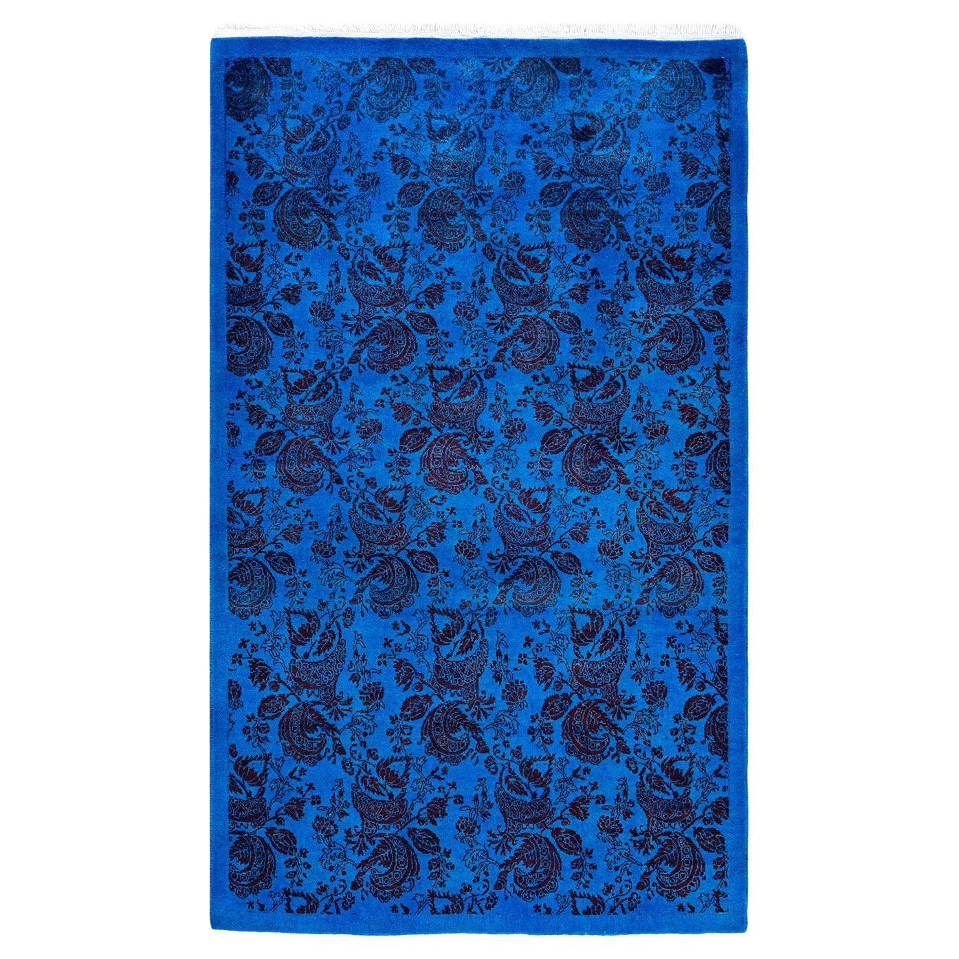 Contemporary Overdyed Hand Knots Rugs (Tappeto di lana blu) 3' 2" x 5' 2" in vendita