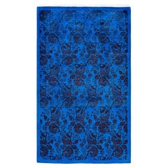 Contemporary Overdyed Hand Knots Rugs (Tappeto di lana blu) 3' 2" x 5' 2"