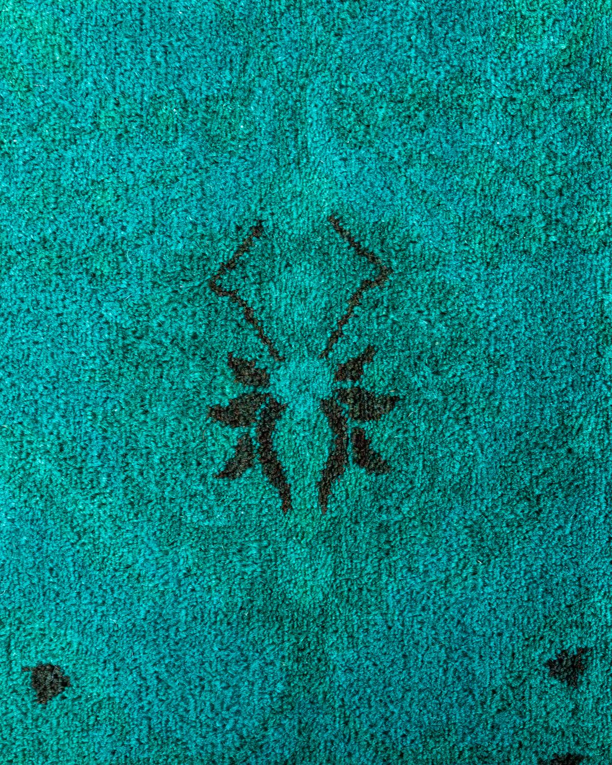 Pakistani Contemporary Overdyed Hand Knotted Wool Blue Area Rug 4' 1