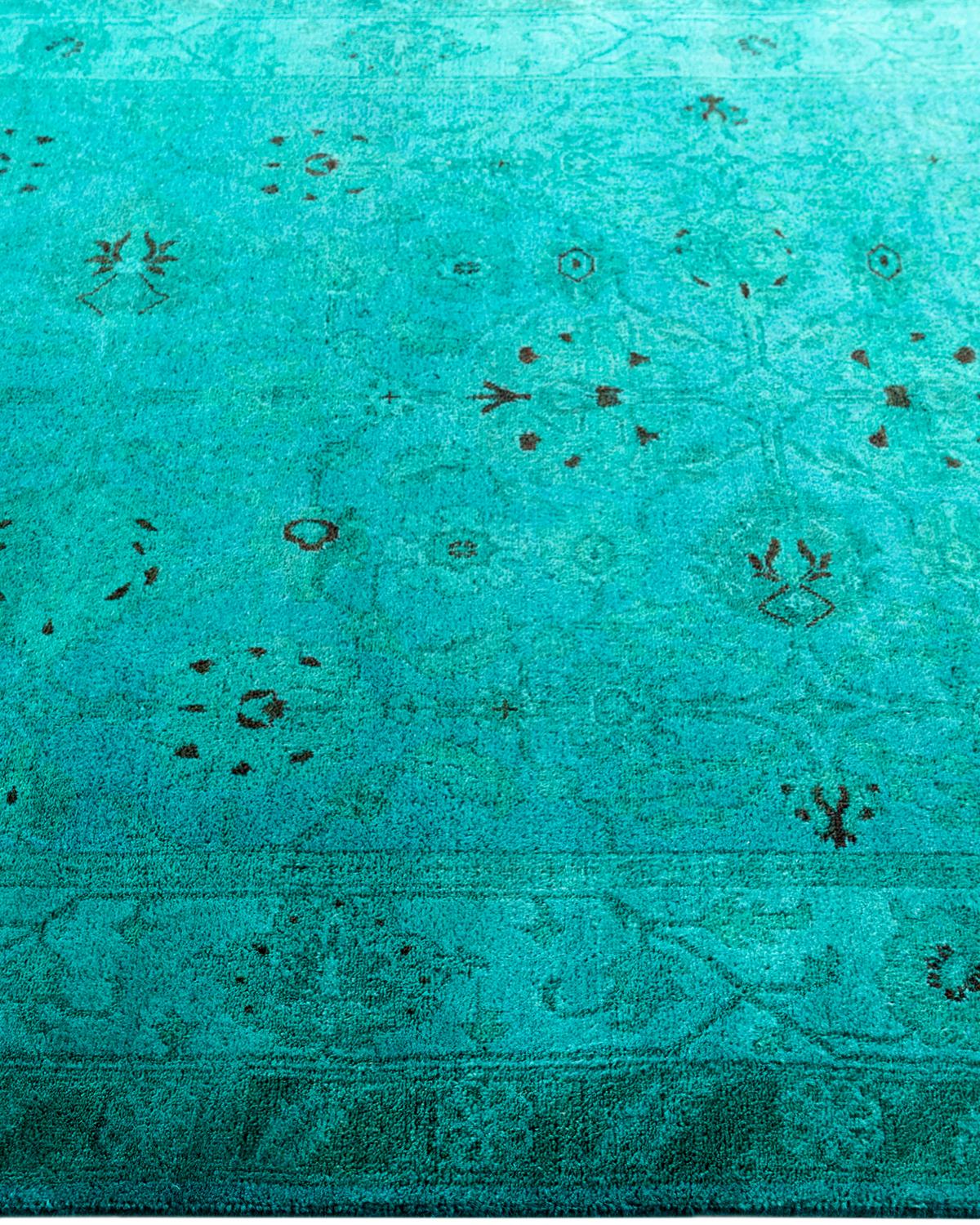 Contemporary Overdyed Hand Knotted Wool Blue Area Rug 4' 1