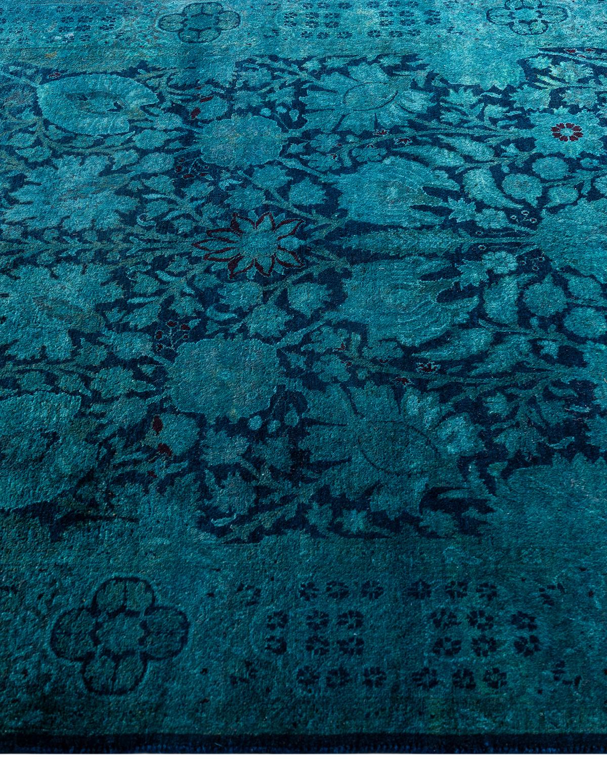 Contemporary Overdyed Hand Knotted Wool Blue Area Rug 4' 1