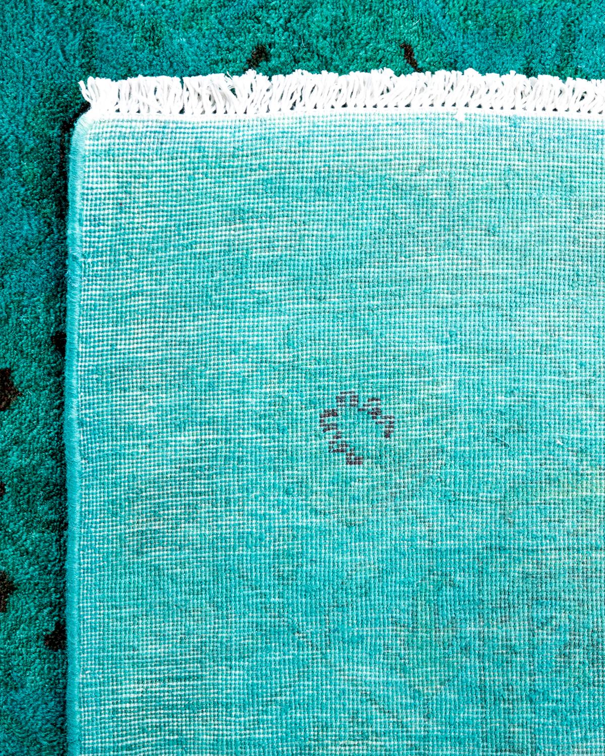 Contemporary Overdyed Hand Knotted Wool Blue Area Rug 4' 1