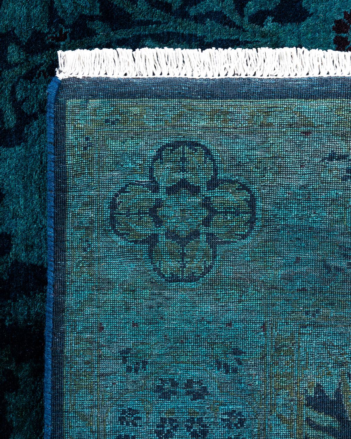 Contemporary Overdyed Hand Knotted Wool Blue Area Rug 4' 1