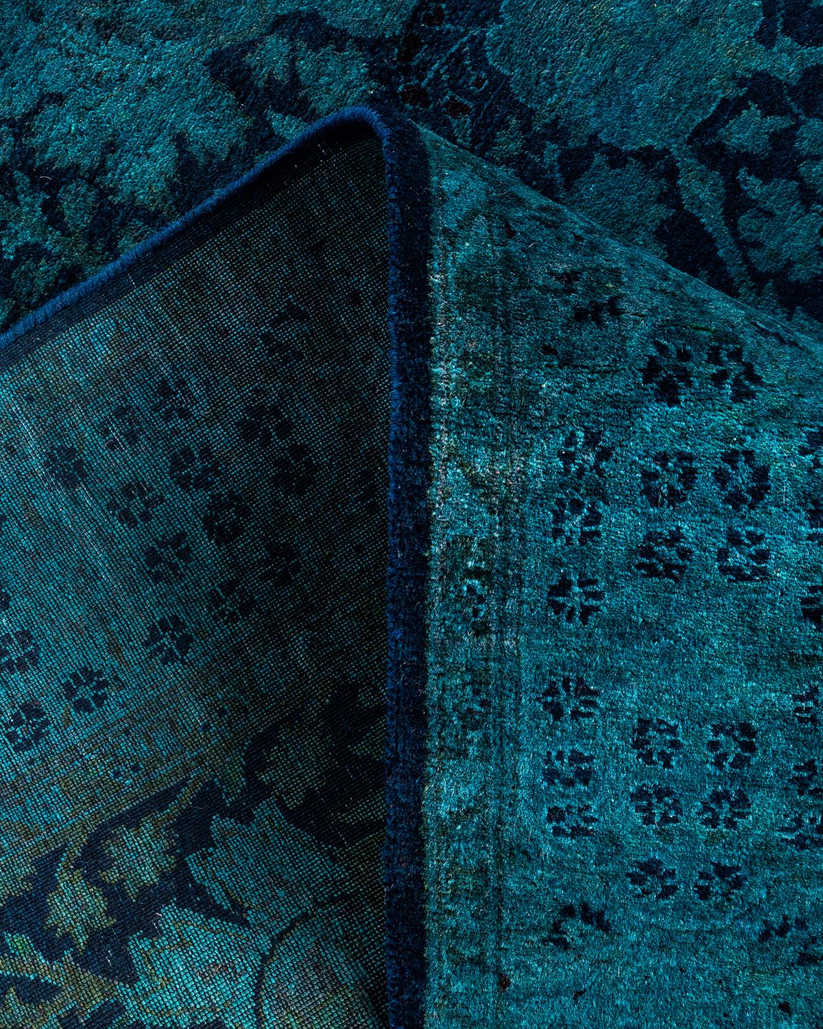 Contemporary Overdyed Hand Knotted Wool Blue Area Rug 4' 1