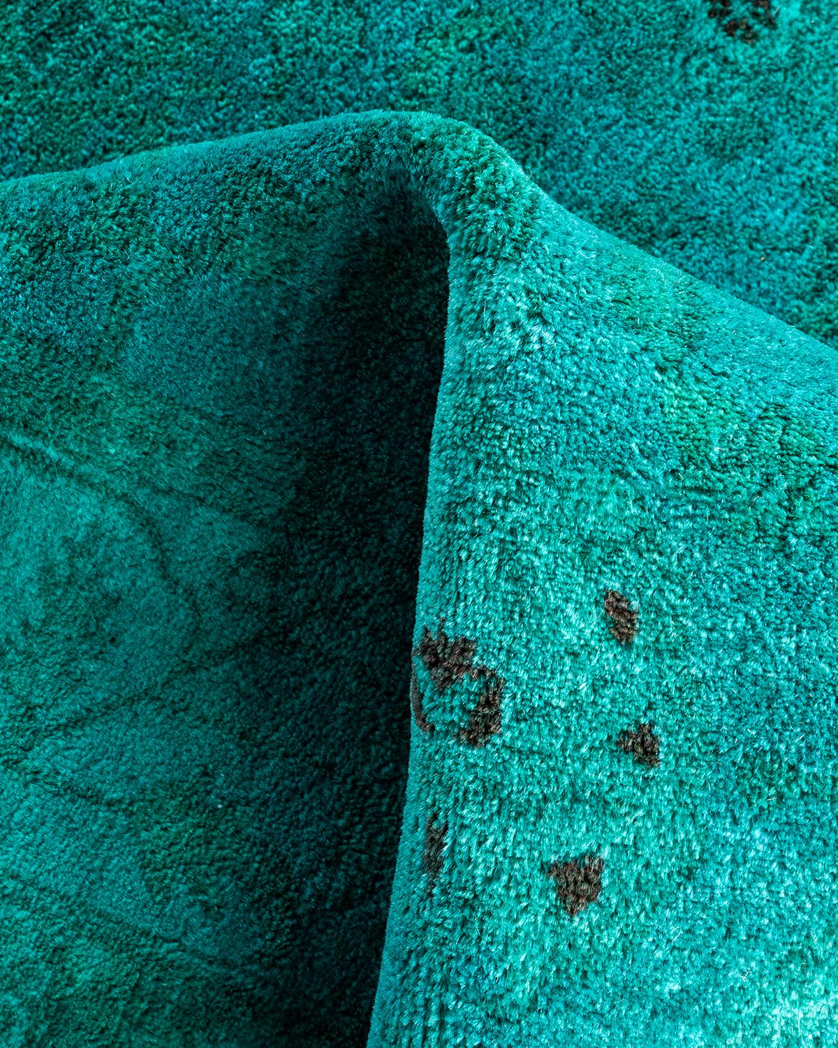 Contemporary Overdyed Hand Knotted Wool Blue Area Rug 4' 1