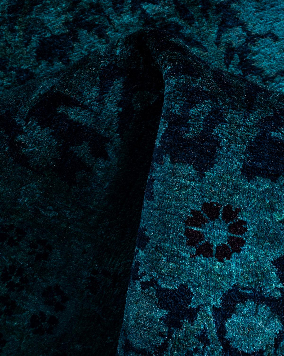 Contemporary Overdyed Hand Knotted Wool Blue Area Rug 4' 1