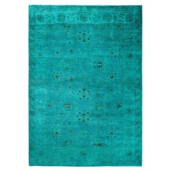 Contemporary Overdyed Hand Knotted Wool Blue Area Rug 4' 1" x 6' 1"