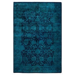 Contemporary Overdyed Hand Knotted Wool Blue Area Rug 4' 1" x 6' 1"