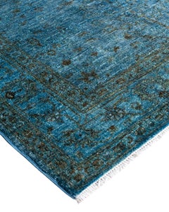Contemporary Overdyed Hand Knotted Wool Blue Area Rug 4' 2" x 5' 10"