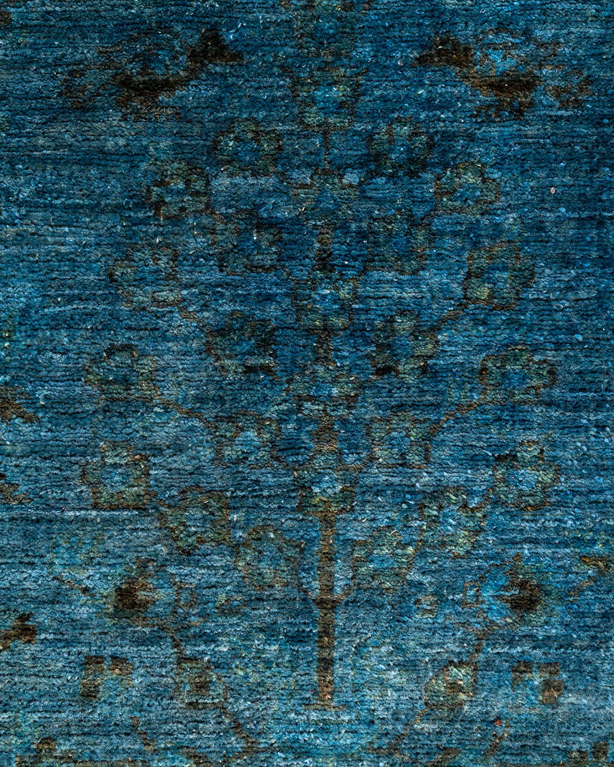 Pakistanais Contemporary Tapis de sol en laine surteinte nouée à la main bleu 4' 2