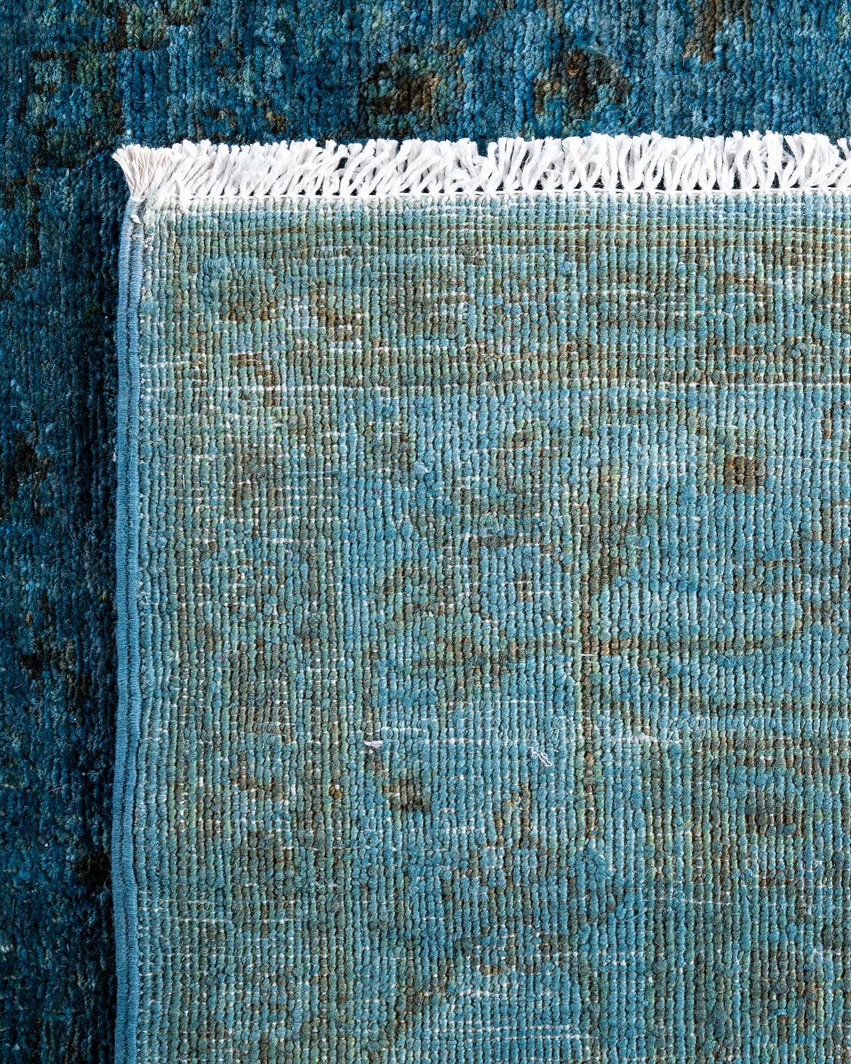 XXIe siècle et contemporain Contemporary Tapis de sol en laine surteinte nouée à la main bleu 4' 2