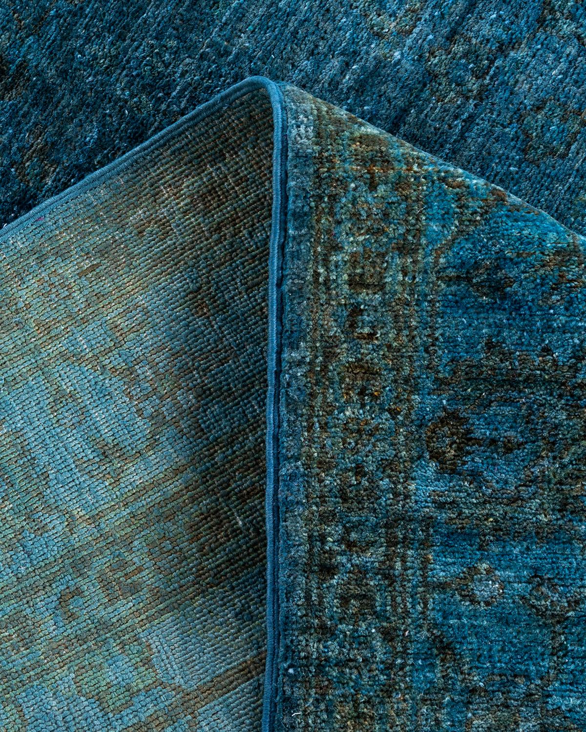 Laine Contemporary Tapis de sol en laine surteinte nouée à la main bleu 4' 2