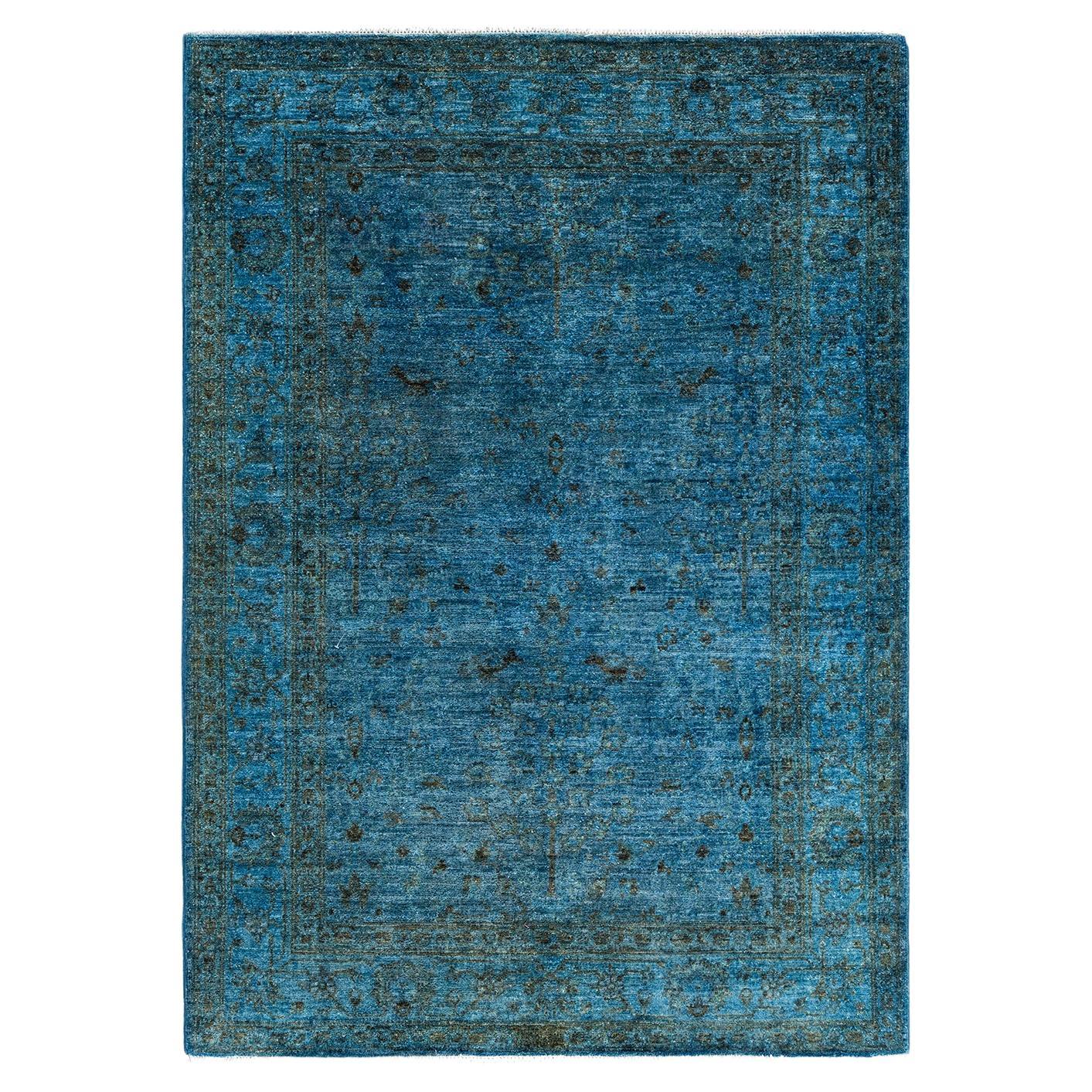 Alfombra de lana azul teñida a mano contemporánea 1,80 x 1,80 cm