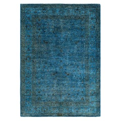 Contemporary Overdyed Hand Knotted Wool Blue Area Rug 4' 2" x 5' 10"