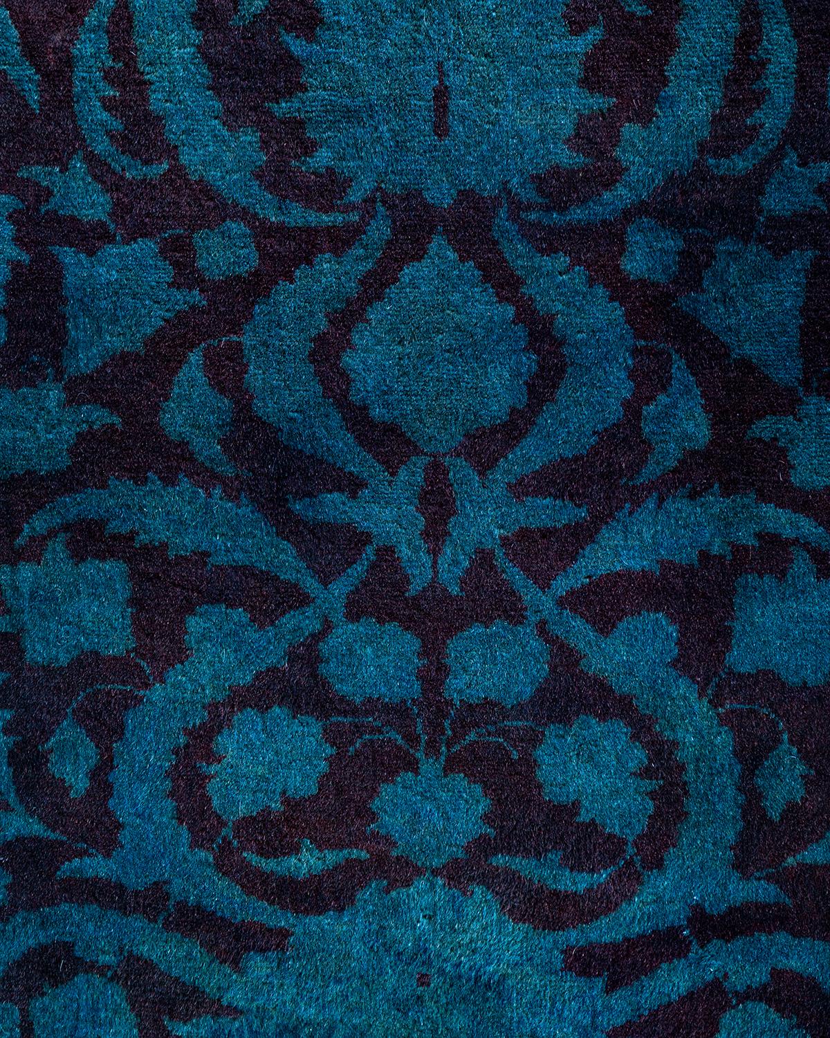 Pakistanais Contemporary Tapis en laine surteinte nouée à la main bleu 4' 2
